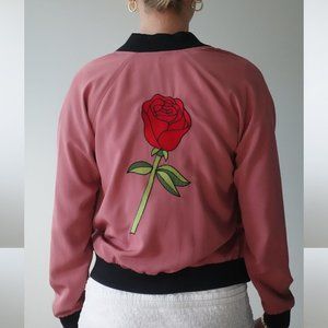 First Angel  Back Embroidery Rose Pink Bomber Jacket Size M